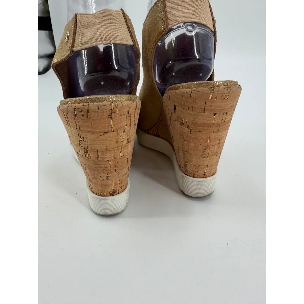 Donald J Pliner Calypso Metallic Gold Cork Wedge Sandals Peep Toe Womens 9M